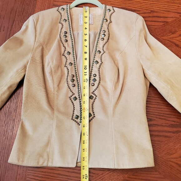 Double D Ranch Yoakum Texas Size M Pale Green Suede Leather Jacket with Studs - Picture 12 of 16